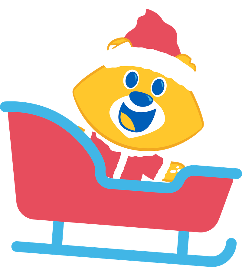 Theo the Children&rsquo;s Hospital Charity bear in his sleigh
